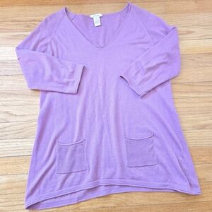Sundance Knit top PINK SILK blend V-neck Cottagecore 3/4 sleeves